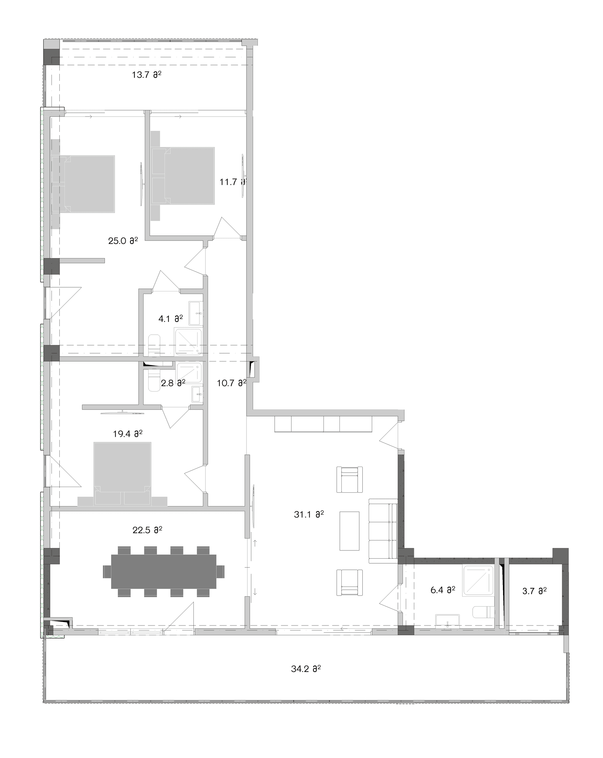 3 საძინებლით floor plan