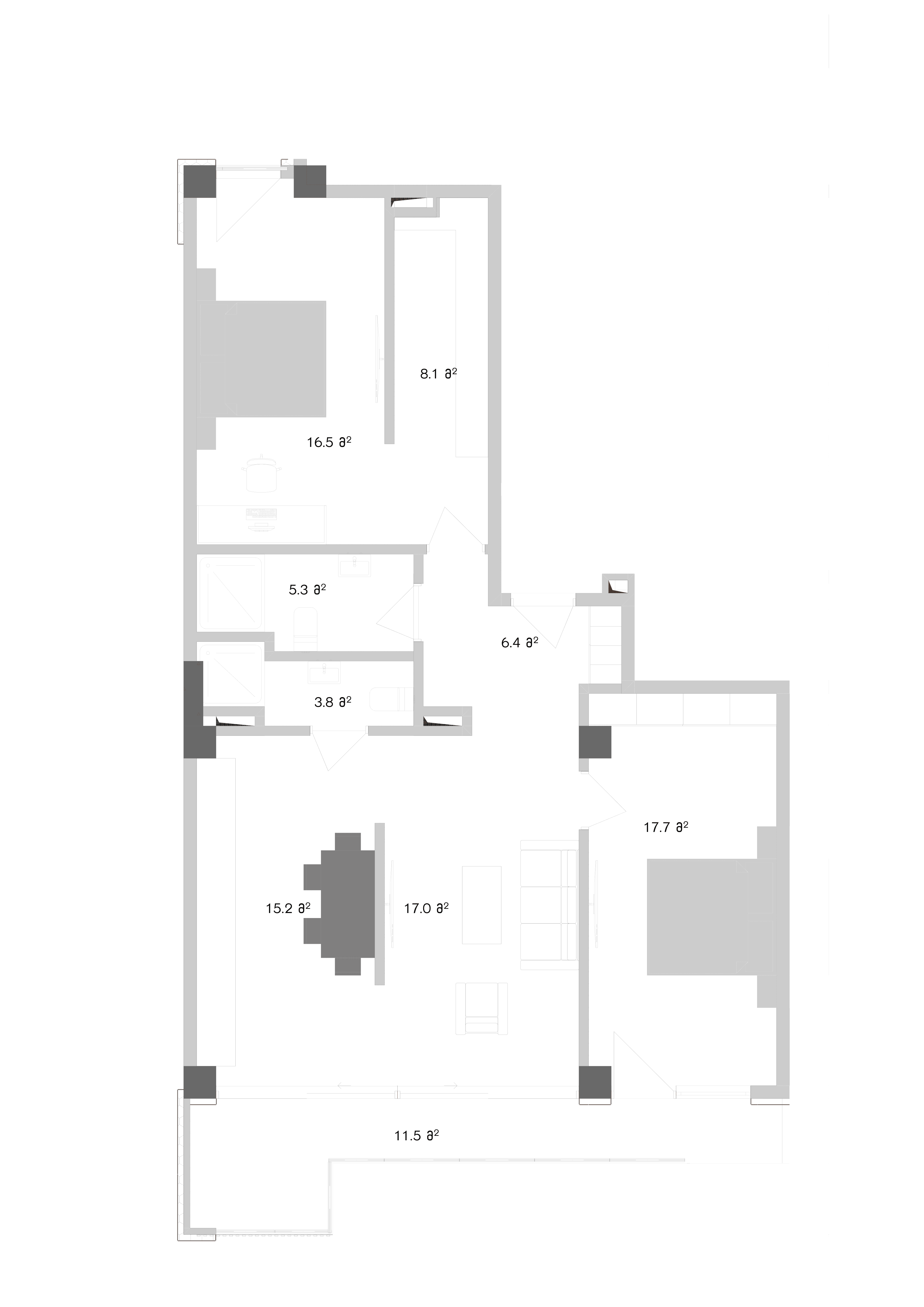 2 საძინებლით + ეზო 08