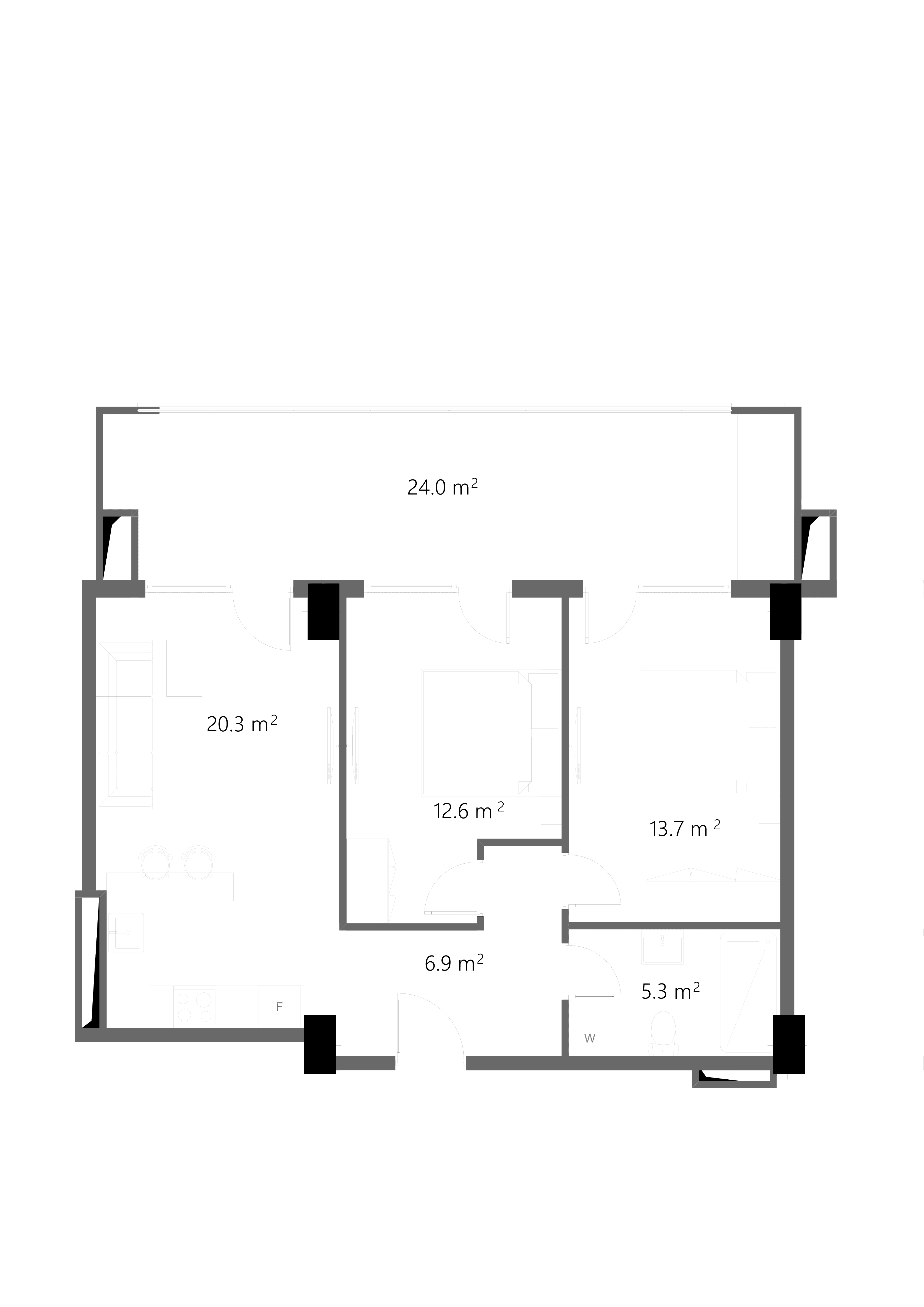 2 საძინებლით floor plan