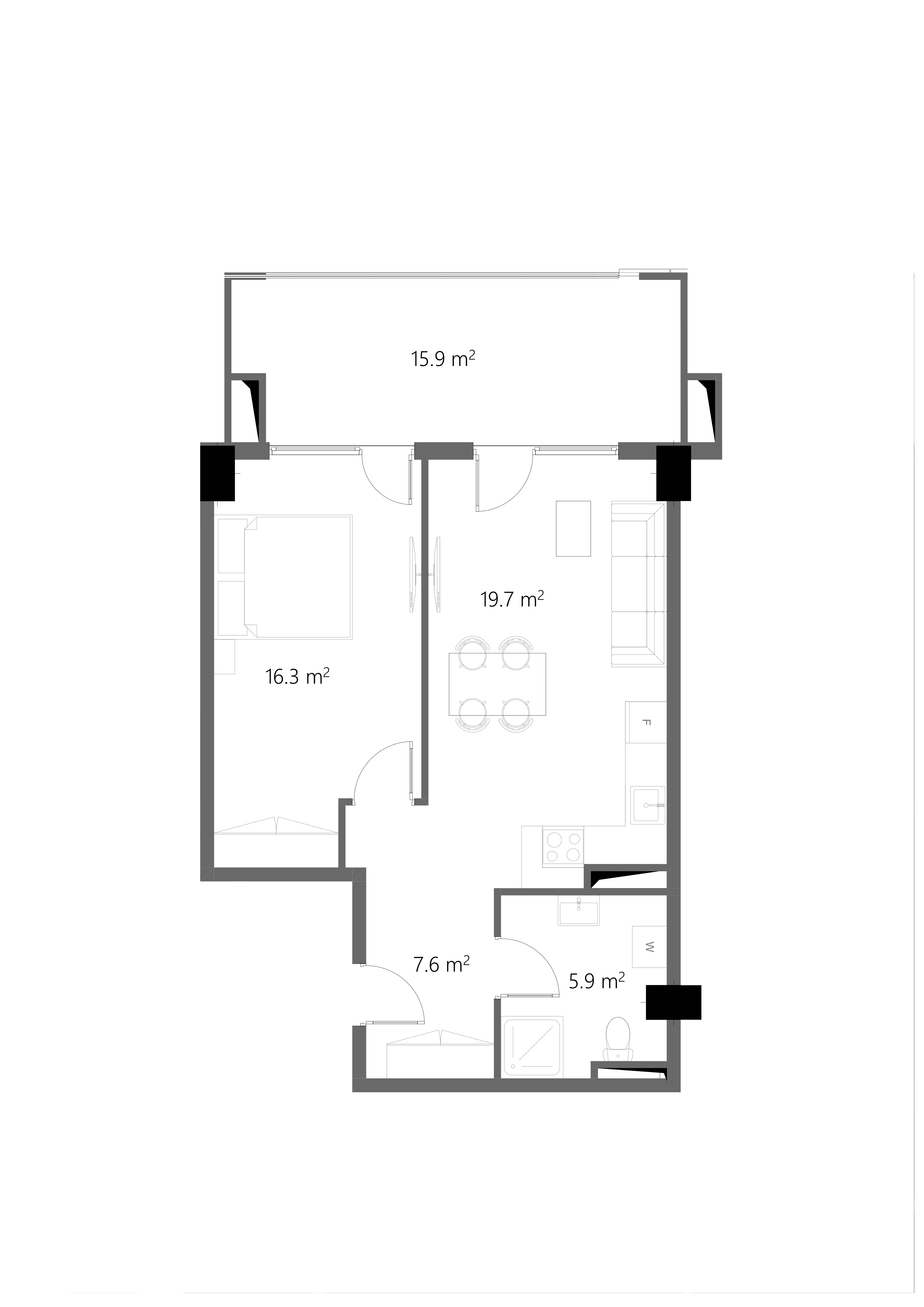 1 საძინებლით 1302