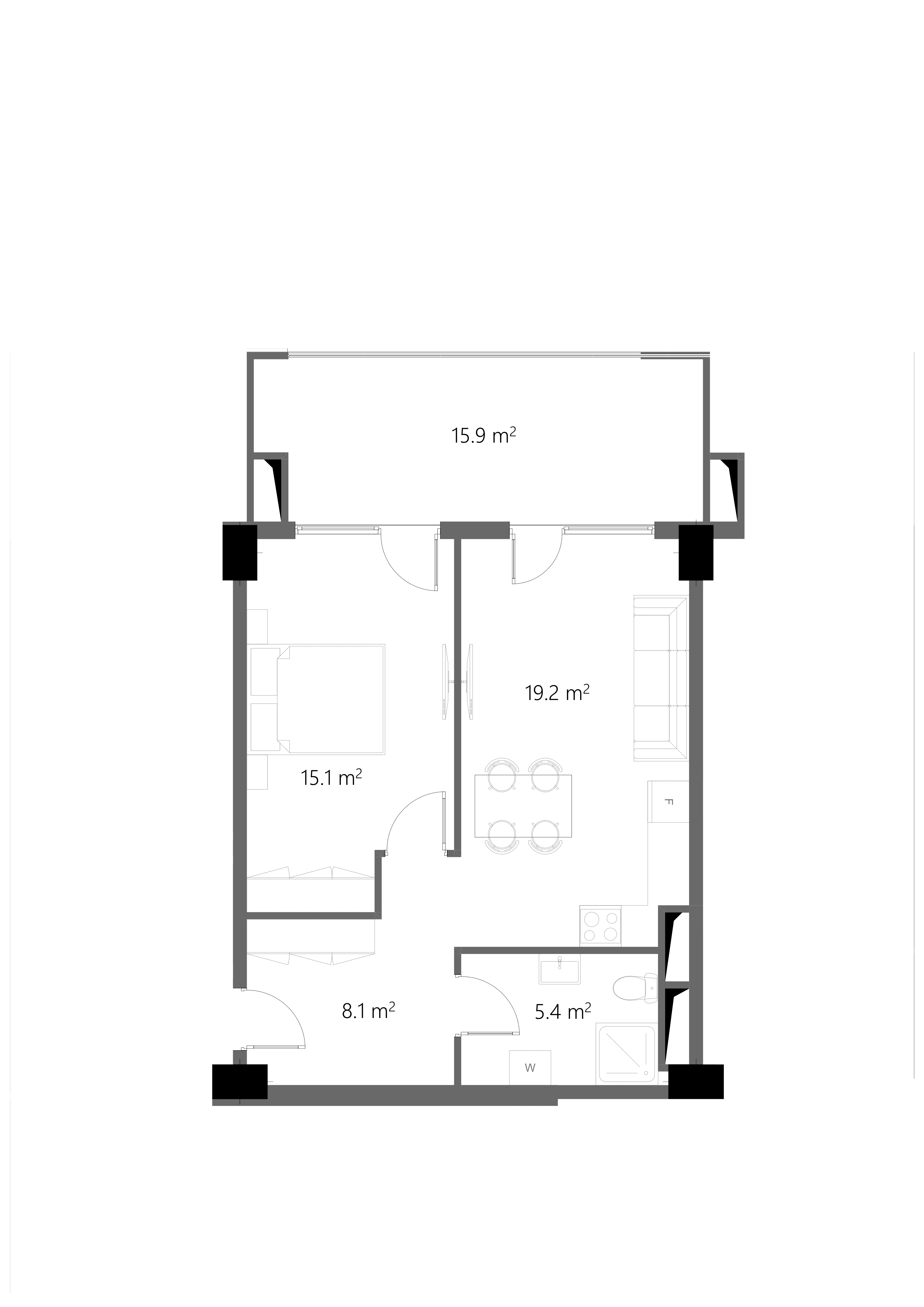 1 საძინებლით 1304