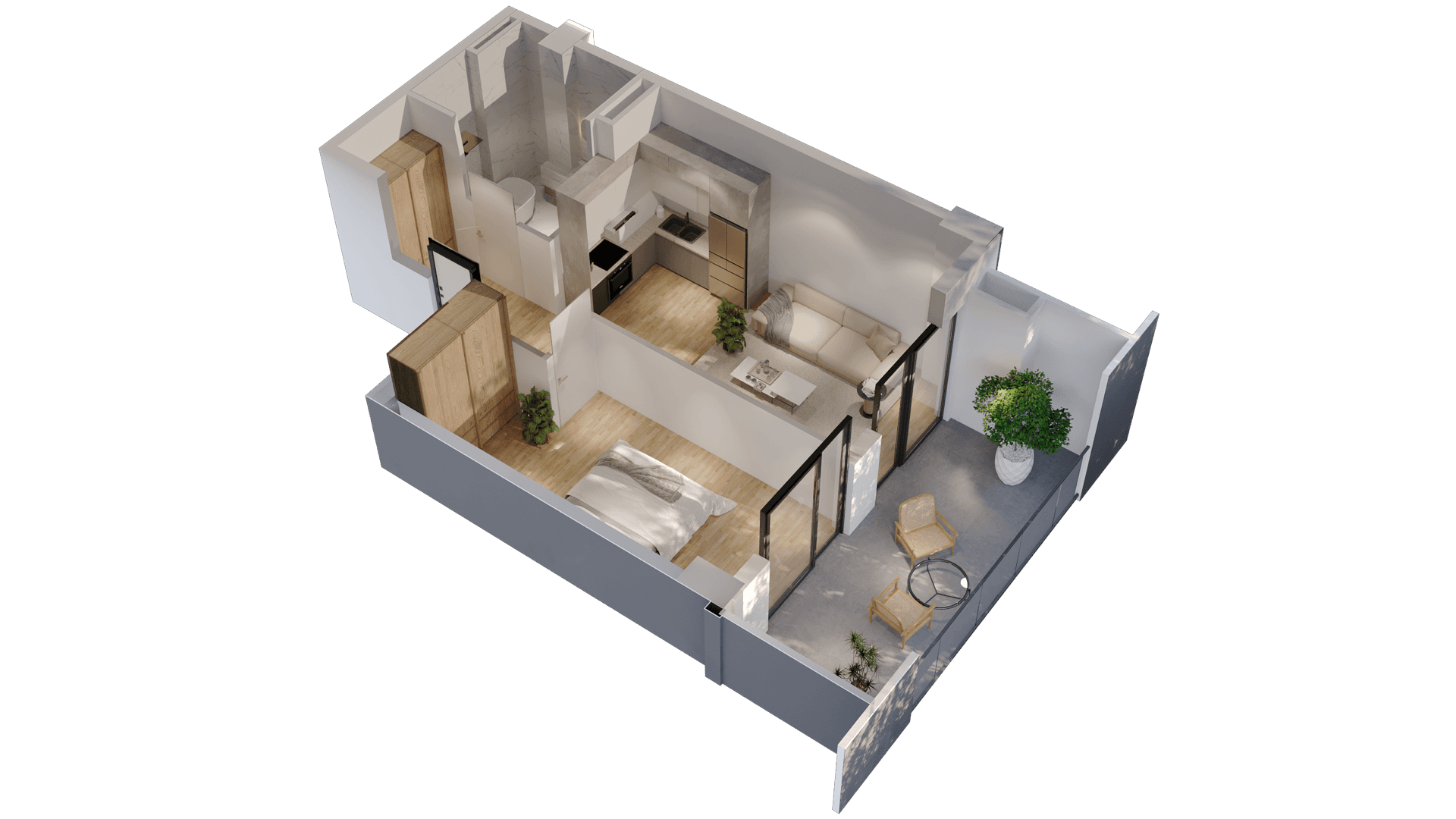 1 საძინებლით apartment 1001 — 3D render