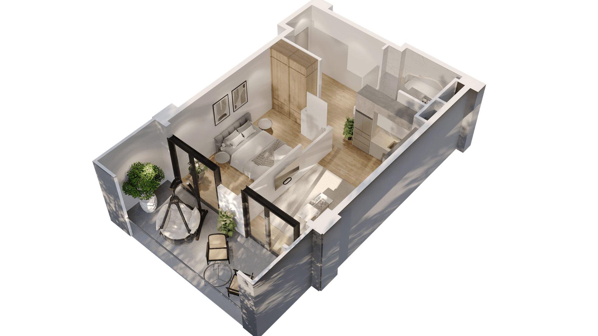 1 საძინებლით apartment 1003 — 3D render
