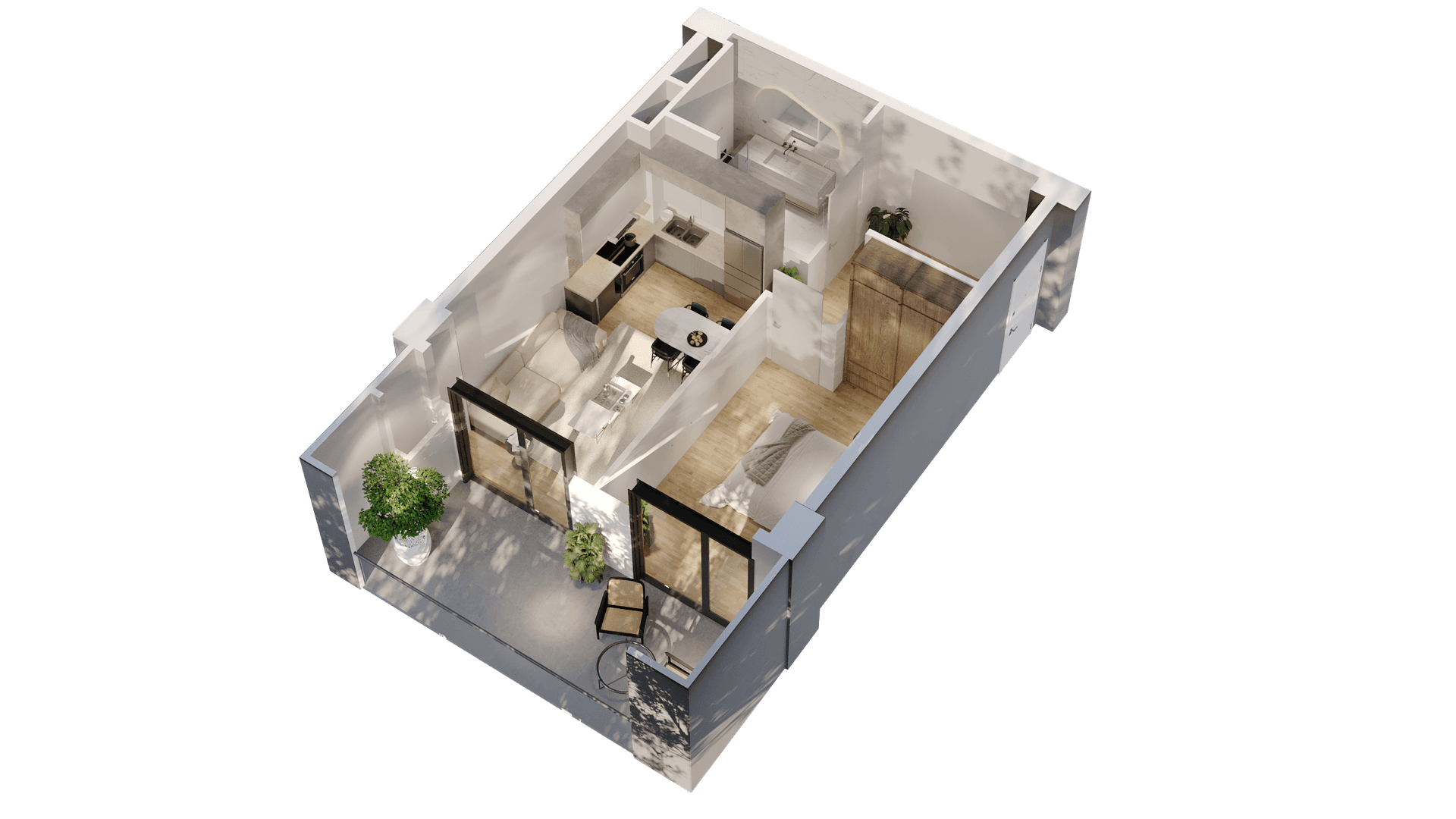 1 საძინებლით apartment 1004 — 3D render