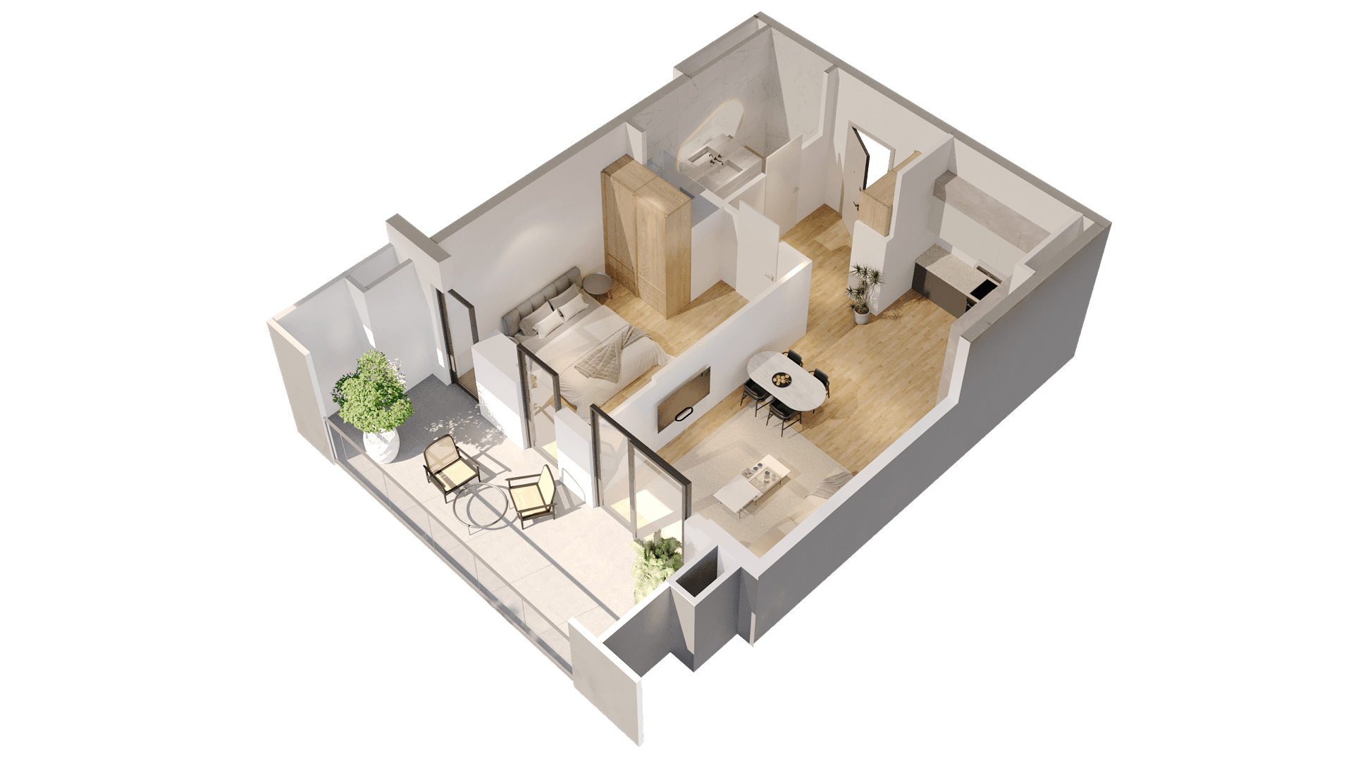 1 საძინებლით apartment 1006 — 3D render