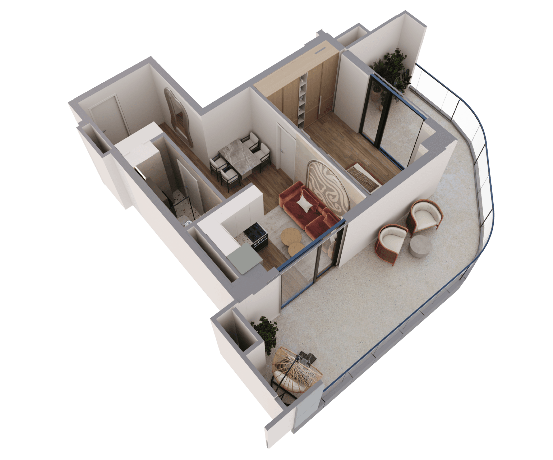 სტუდიო კუთხის apartment 1207 — 3D render