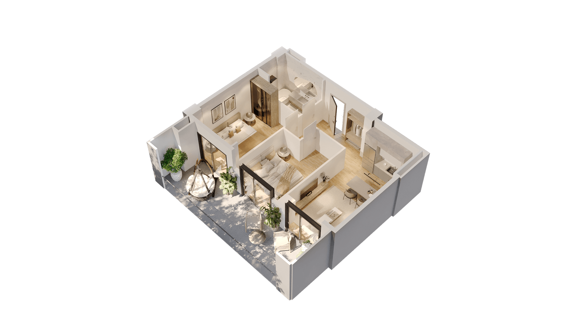 2 საძინებლით 3D render