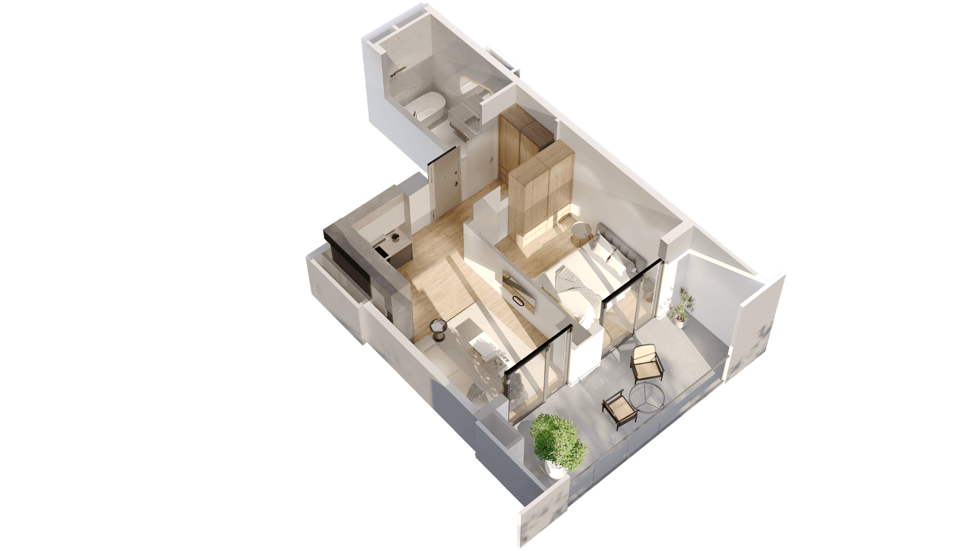 1 საძინებლით apartment 1009 — 3D render