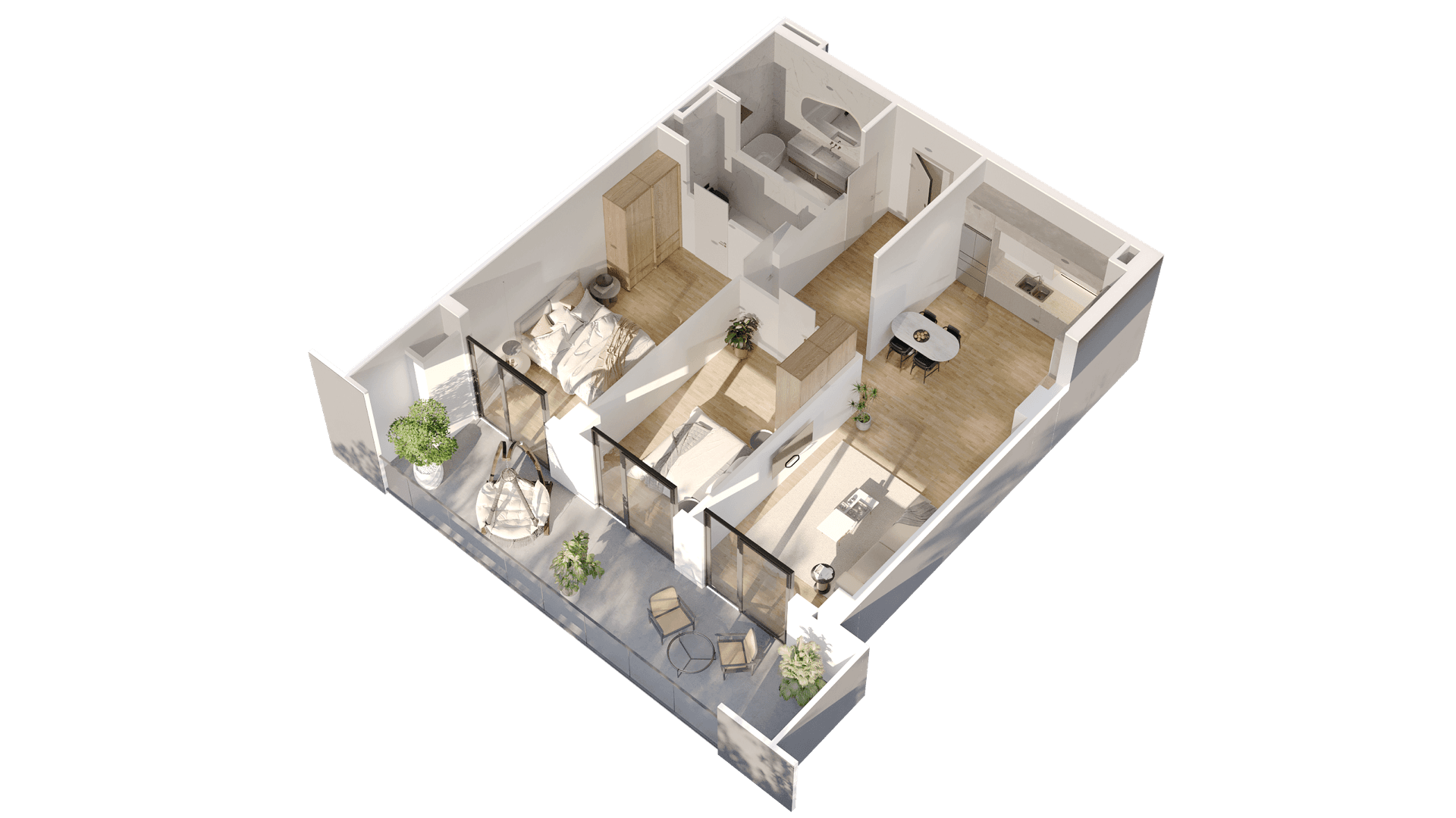 2 საძინებლით დიდი 3D render