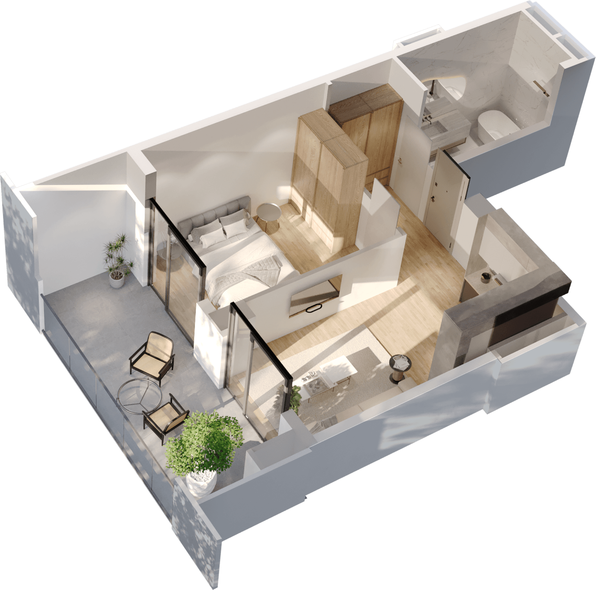 1 საძინებლით apartment 2112 — 3D render