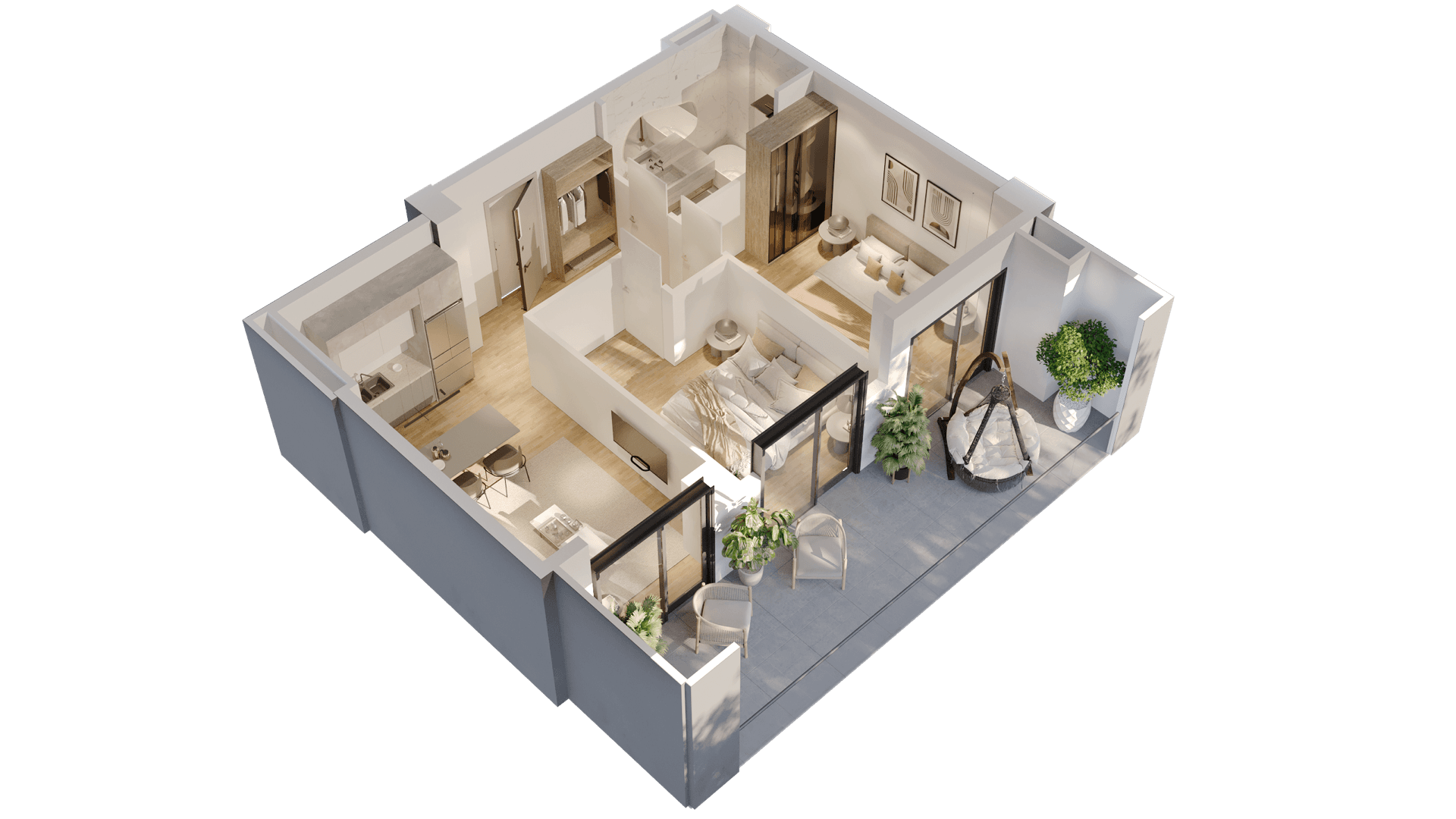 2 საძინებლით apartment 1013 — 3D render