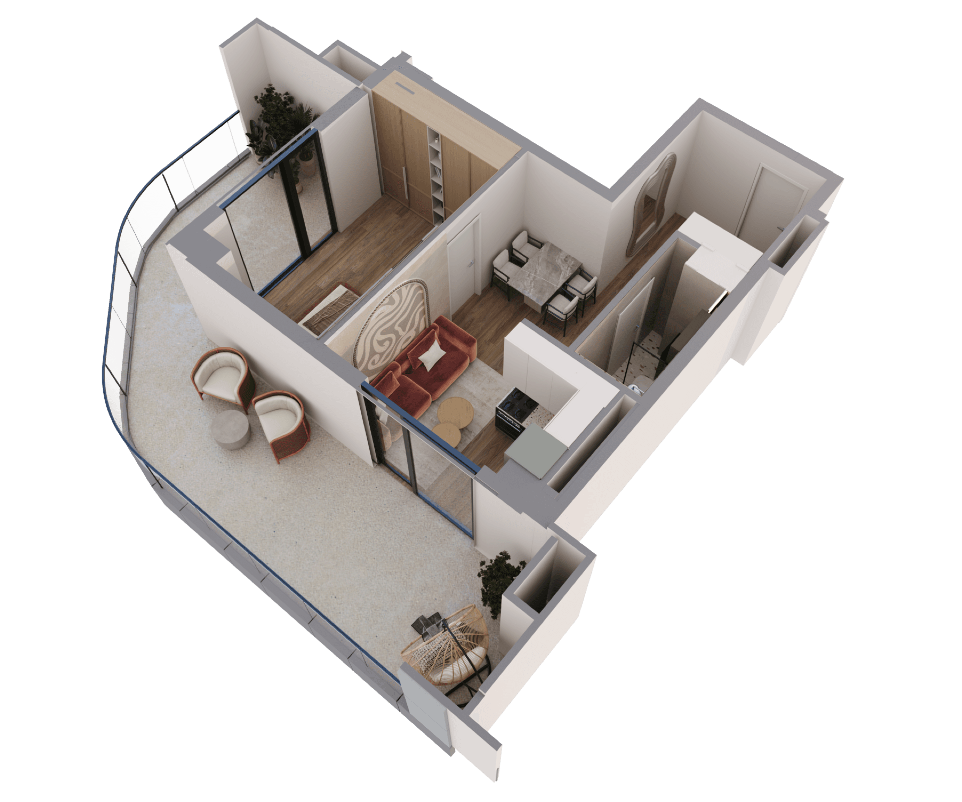 სტუდიო კუთხის apartment 1114a — 3D render
