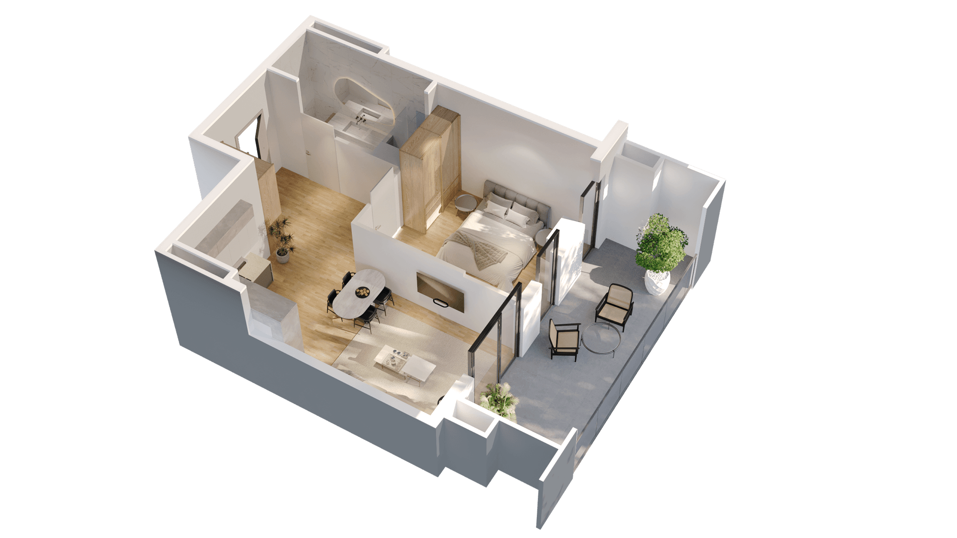 1 საძინებლით apartment 1015 — 3D render