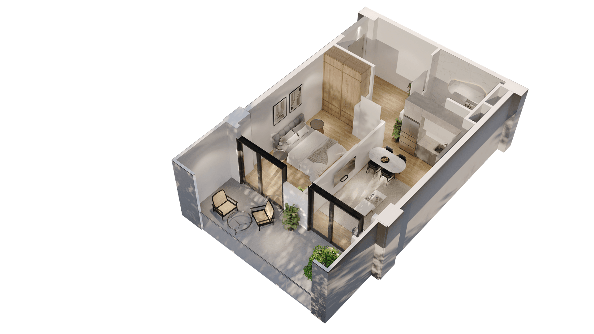 1 საძინებლით apartment 2117 — 3D render