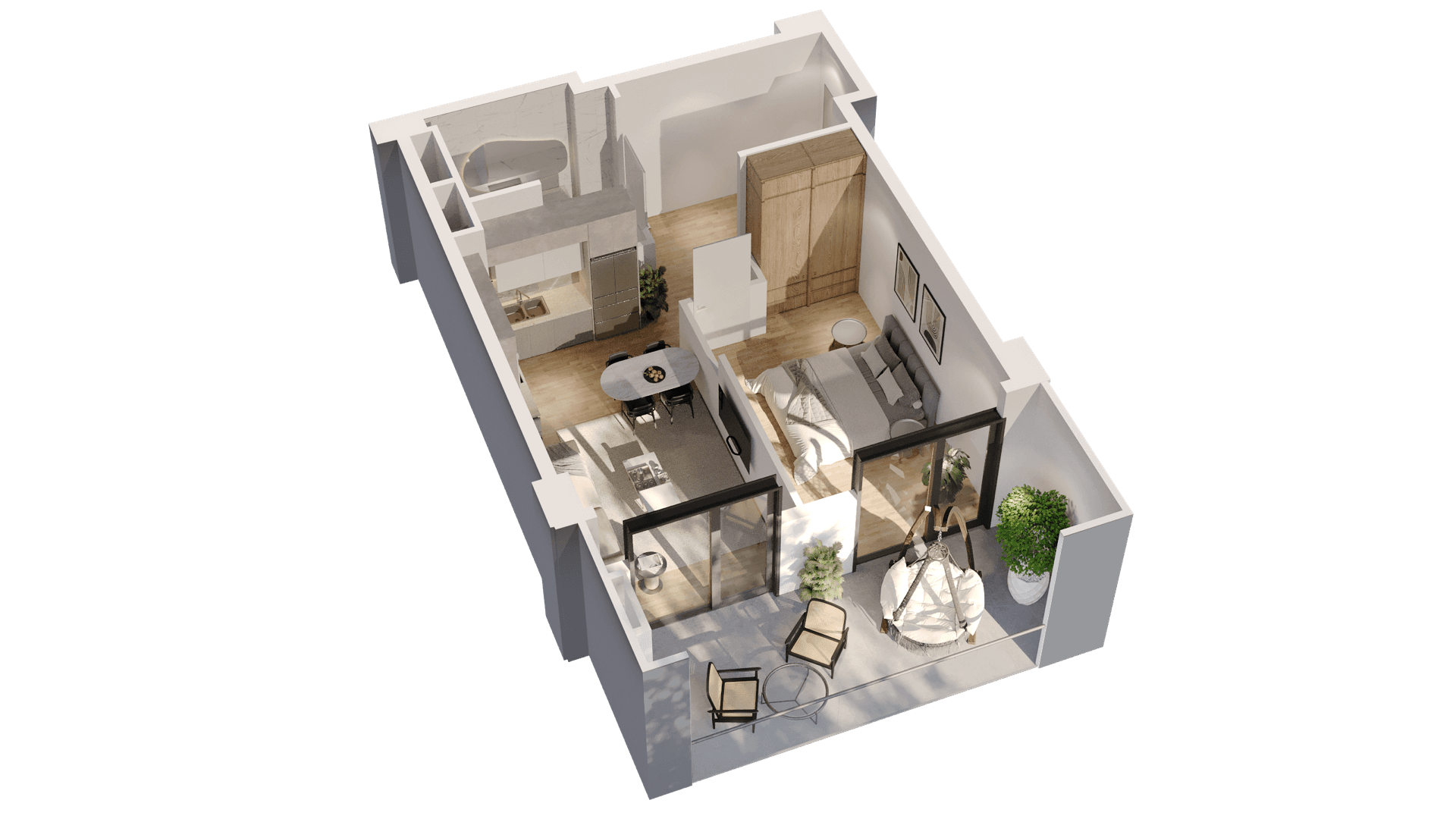 1 საძინებლით apartment 1018 — 3D render