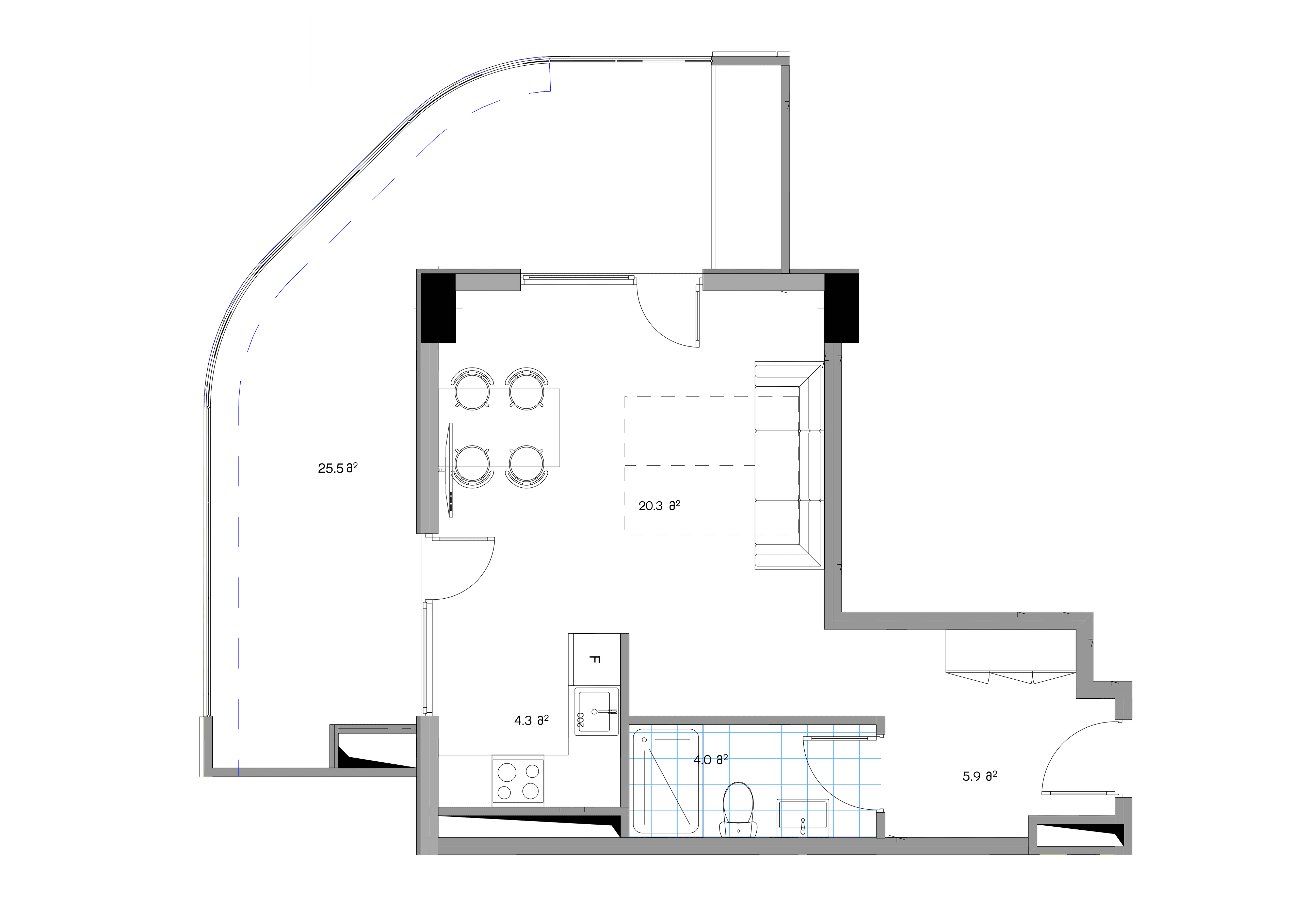 სტუდიო კუთხის floor plan